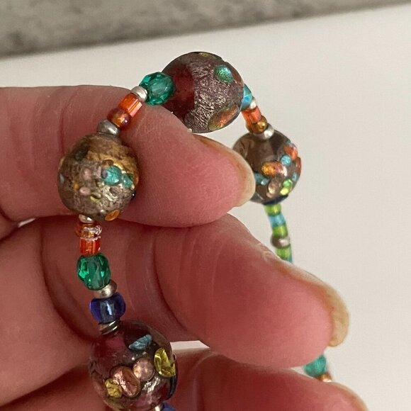 Irma Obregón Sterling Silver Evil Eye Lampwork Bead Handmade Stretch Bracelet OS - Picture 4 of 6